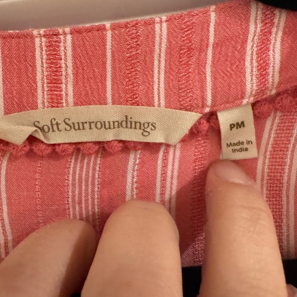 Soft Surroundings‎ Pinkish Coral Striped Blouse - Picture 4 of 7